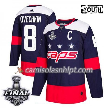 Camisola Washington Capitals Alex Ovechkin 8 2018 Stanley Cup Final Patch Adidas Stadium Series Authentic - Criança